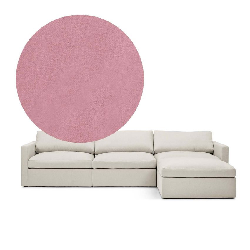 Lucie 3-Sitssoffa (med fotpall) Dusty Pink är en rymlig soffa i rosa sammet från Melimeli