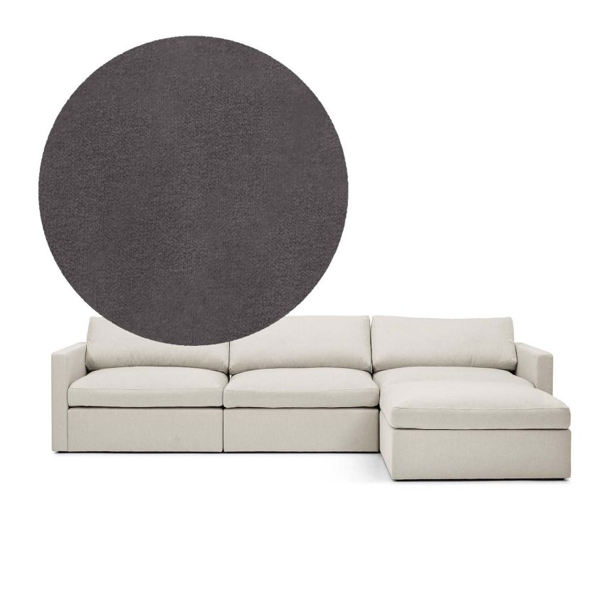 Lucie 3-seters sofa (med fotskammel) Greige er en romslig sofa i grå fløyel fra Melimeli