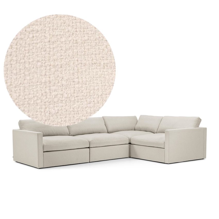 Large white corner sofa in bouclé. 4-seater sofa from Melimeli